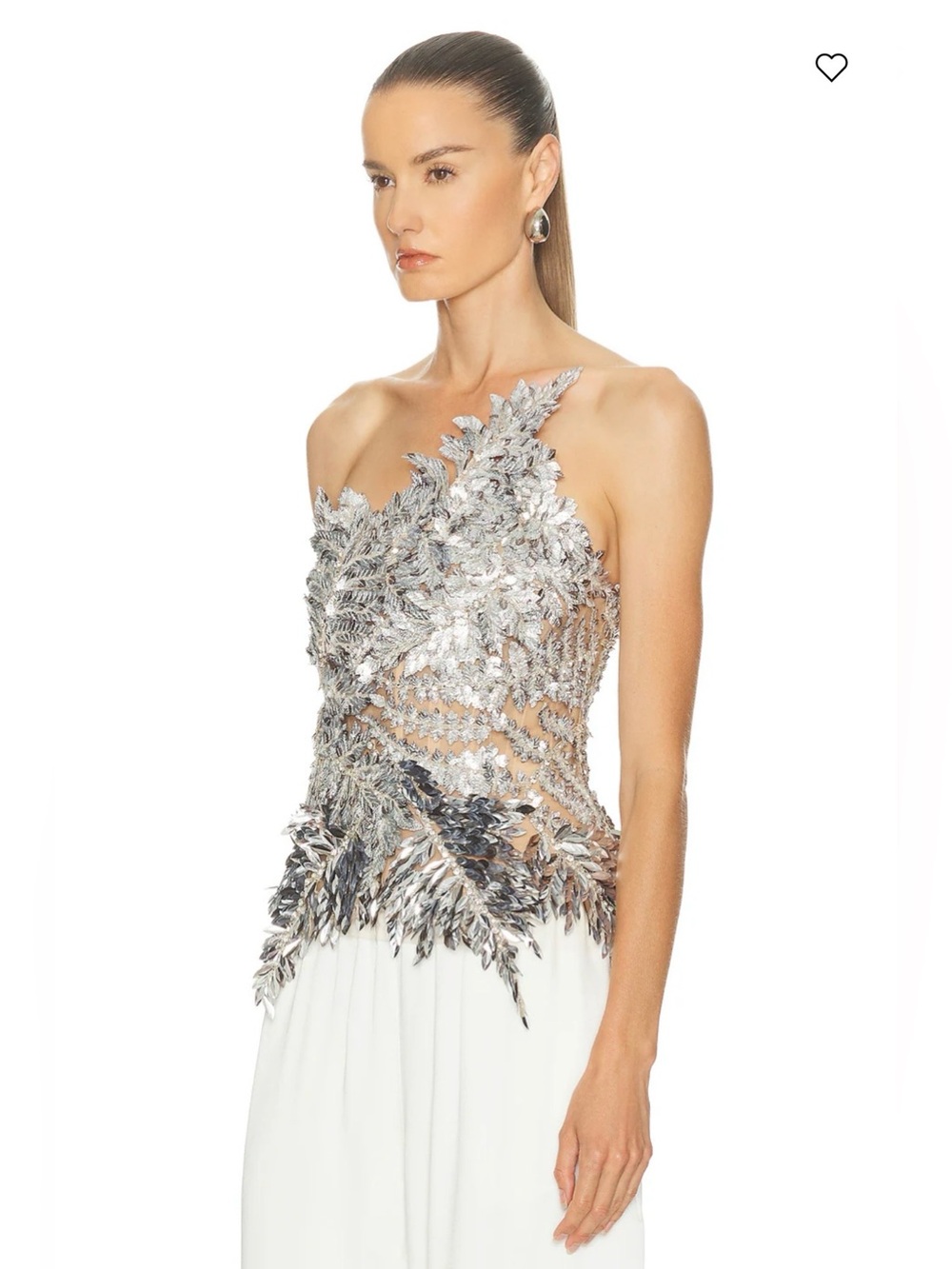 Oscar de la Renta - Strapless Fern Embroidered Top in Silver - Size 2 worn once! - Picture 3 of 6